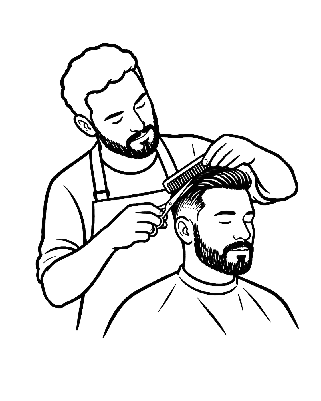 Illustrazione del taglio uomo con pettine e forbici